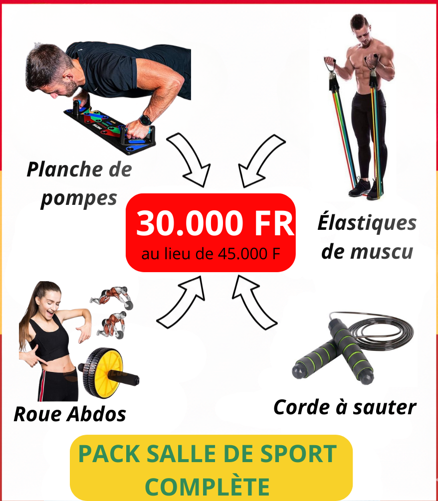 PACK Planche + Élastiques + Roue abdos +  Corde (Offre Limitée)