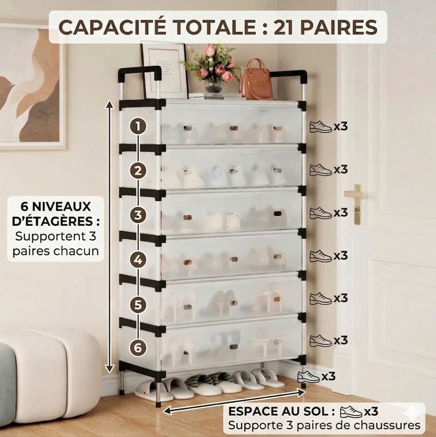 Étagère de Rangement Chaussures(jusqu'à 21 Paires) — Fini le Désordre