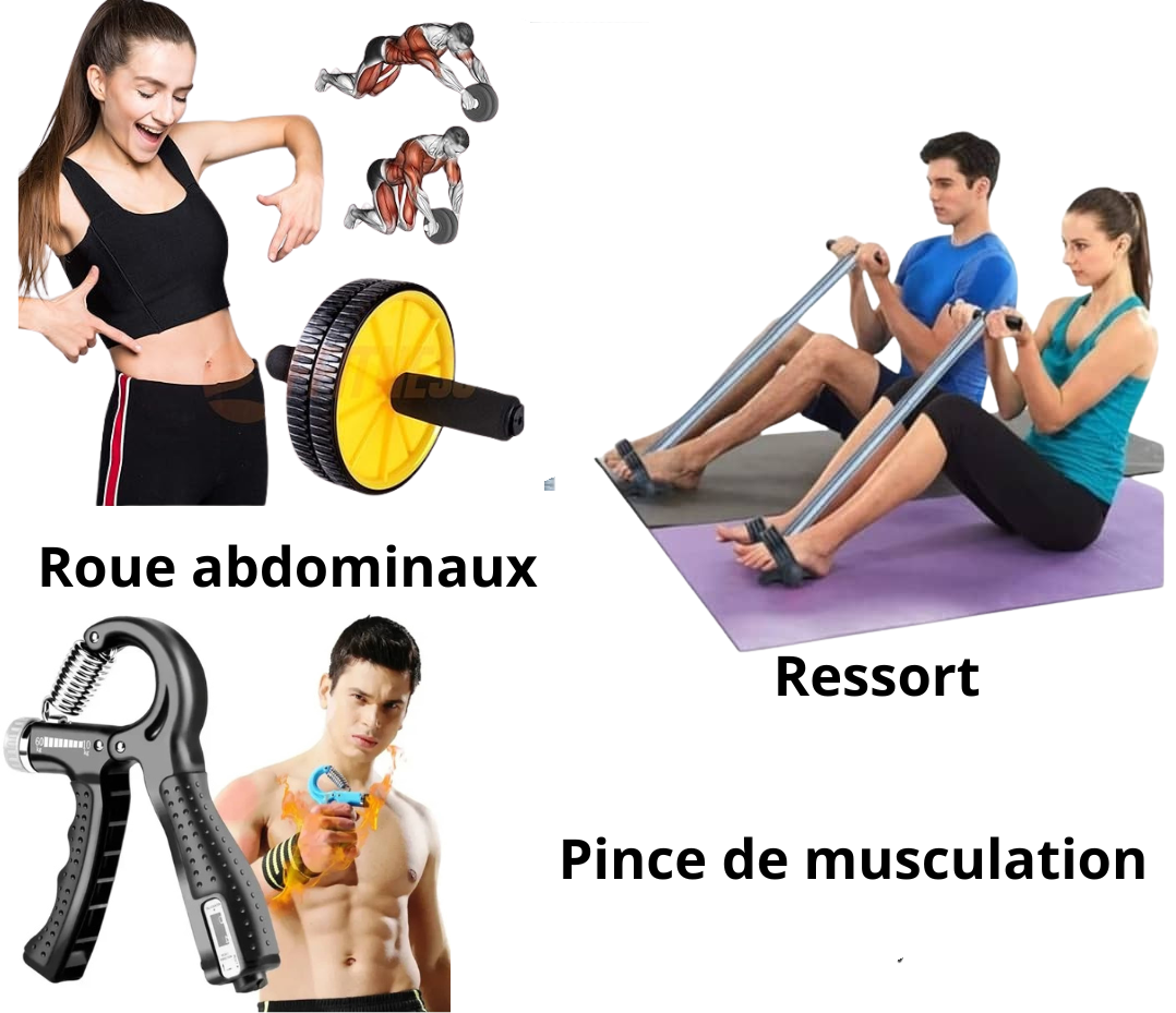 Pack Roue abdominaux + Ressort + Pince de muscu